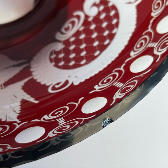 Vintage Egermann Bohemian Ruby Cut to Clear Glass Centerpiece Bowl Czech Glass - Picture 5 of 5